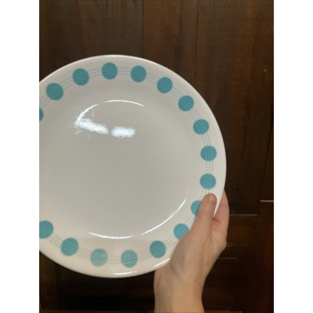 Corelle Dinner Plate SOUTH BEACH Turquoise Blue Dot Dinner 10.25" Vintage - Picture 5 of 6